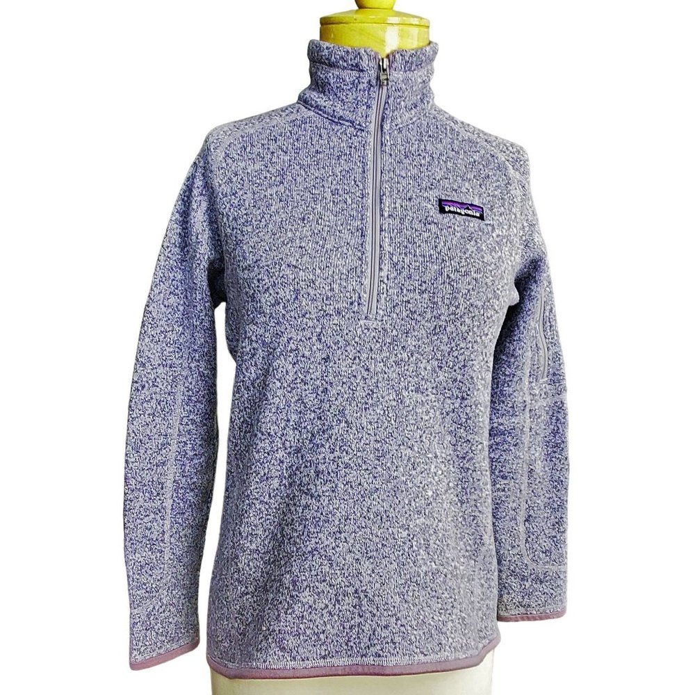 PATAGONIA Women's Better Sweater 1/4 Zip Fleece Jacket Marled Purple Arm Pocket
